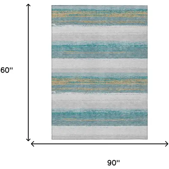 Teal Blue And Gray Striped Washable Indoor Outdoor Area Rug Photo 7