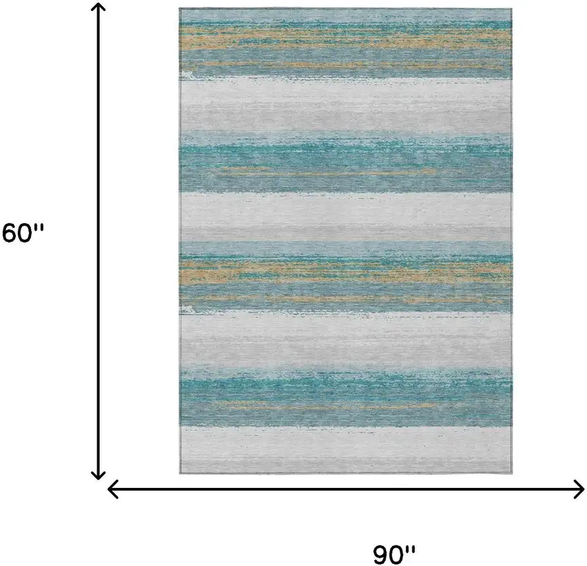 Teal Blue And Gray Striped Washable Indoor Outdoor Area Rug Photo 7