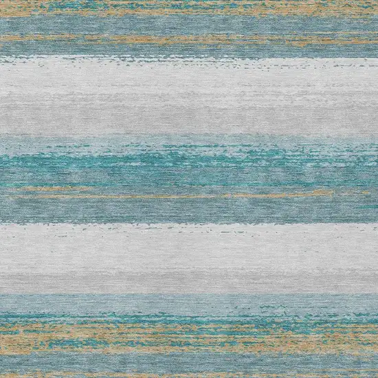 Teal Blue And Gray Striped Washable Indoor Outdoor Area Rug Photo 3
