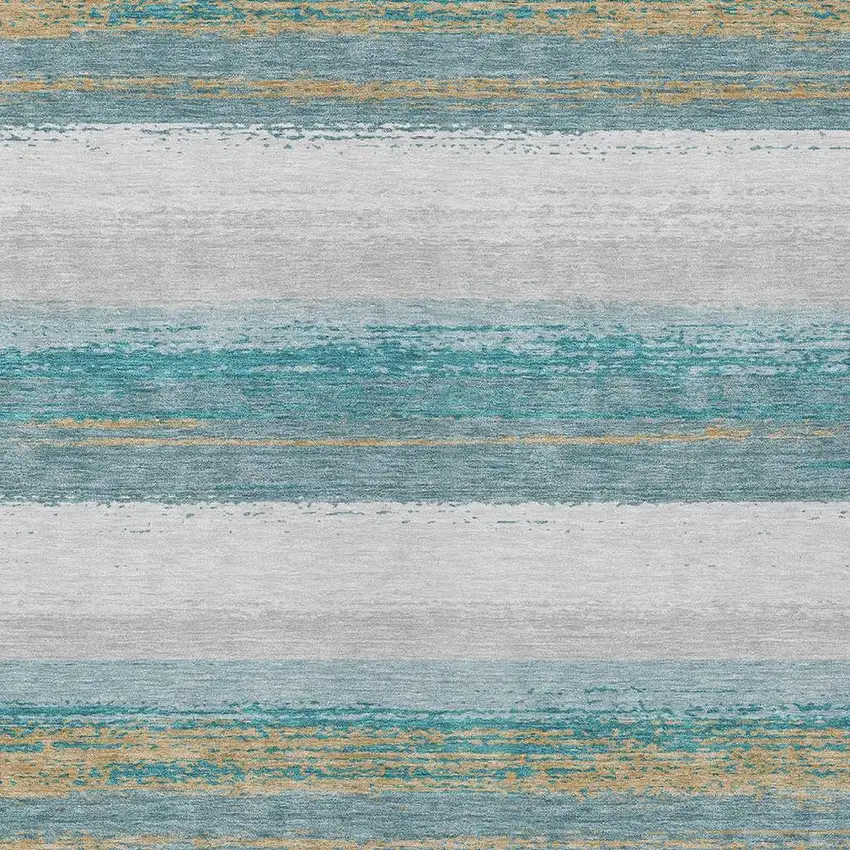 Teal Blue And Gray Striped Washable Indoor Outdoor Area Rug Photo 3