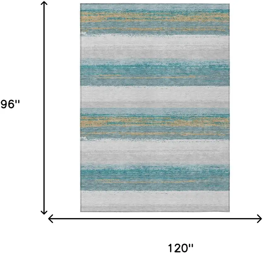 Teal Blue And Gray Striped Washable Indoor Outdoor Area Rug Photo 7