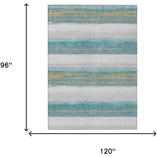 Teal Blue And Gray Striped Washable Indoor Outdoor Area Rug Photo 7