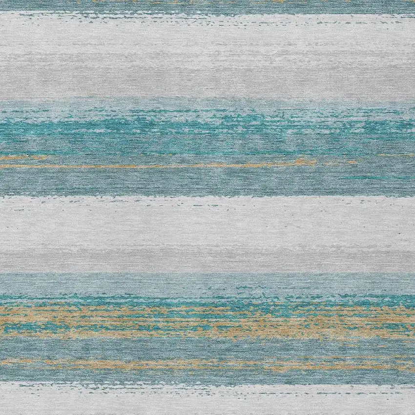 Teal Blue And Gray Striped Washable Indoor Outdoor Area Rug Photo 3