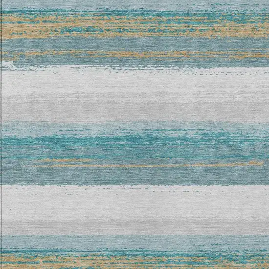 Teal Blue And Gray Striped Washable Indoor Outdoor Area Rug Photo 3