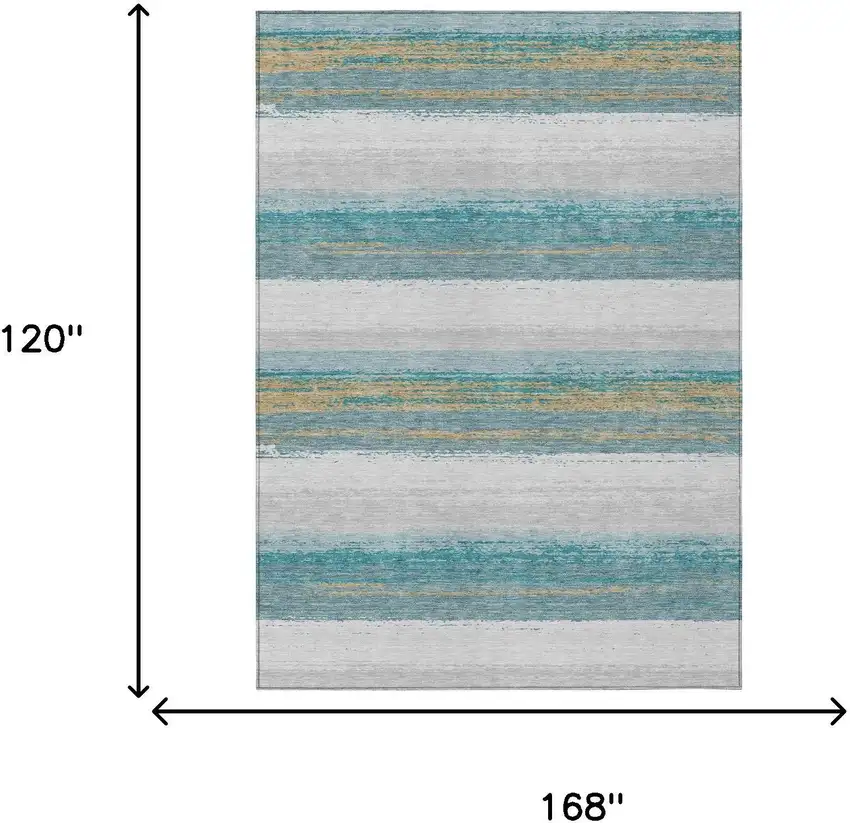 Teal Blue And Gray Striped Washable Indoor Outdoor Area Rug Photo 7