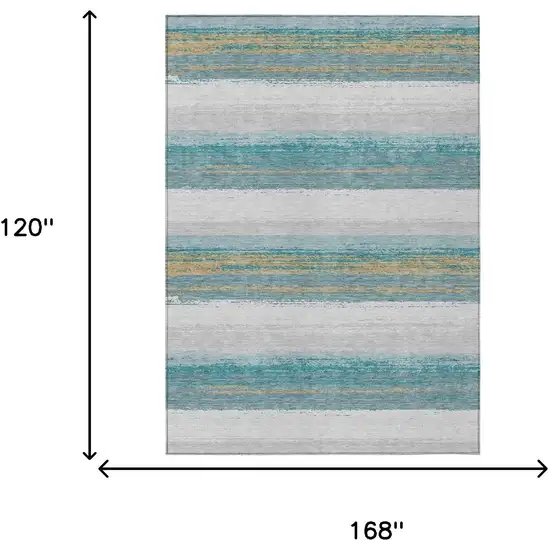 Teal Blue And Gray Striped Washable Indoor Outdoor Area Rug Photo 7