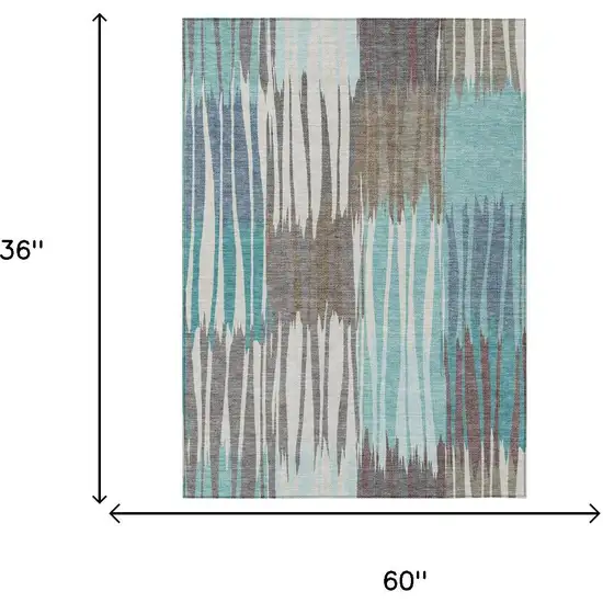 Teal Blue And Gray Striped Washable Indoor Outdoor Area Rug Photo 6
