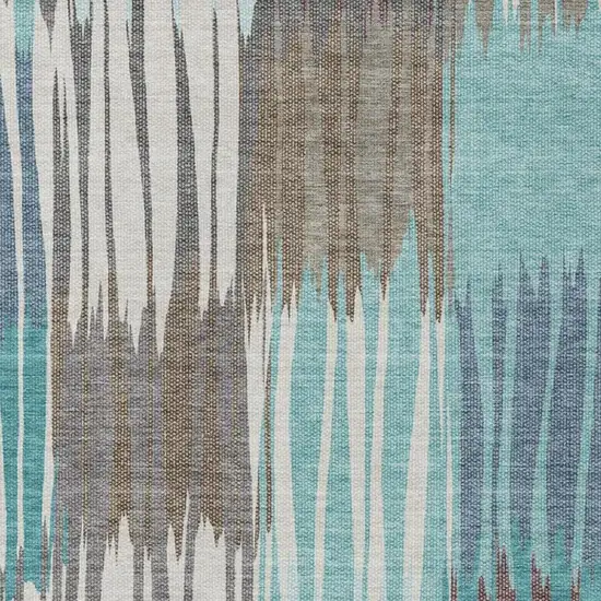 Teal Blue And Gray Striped Washable Indoor Outdoor Area Rug Photo 2