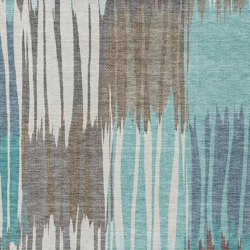 Teal Blue And Gray Striped Washable Indoor Outdoor Area Rug Photo 2