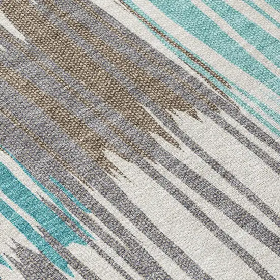Teal Blue And Gray Striped Washable Indoor Outdoor Area Rug Photo 5
