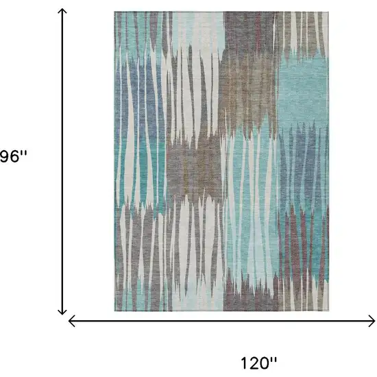 Teal Blue And Gray Striped Washable Indoor Outdoor Area Rug Photo 6