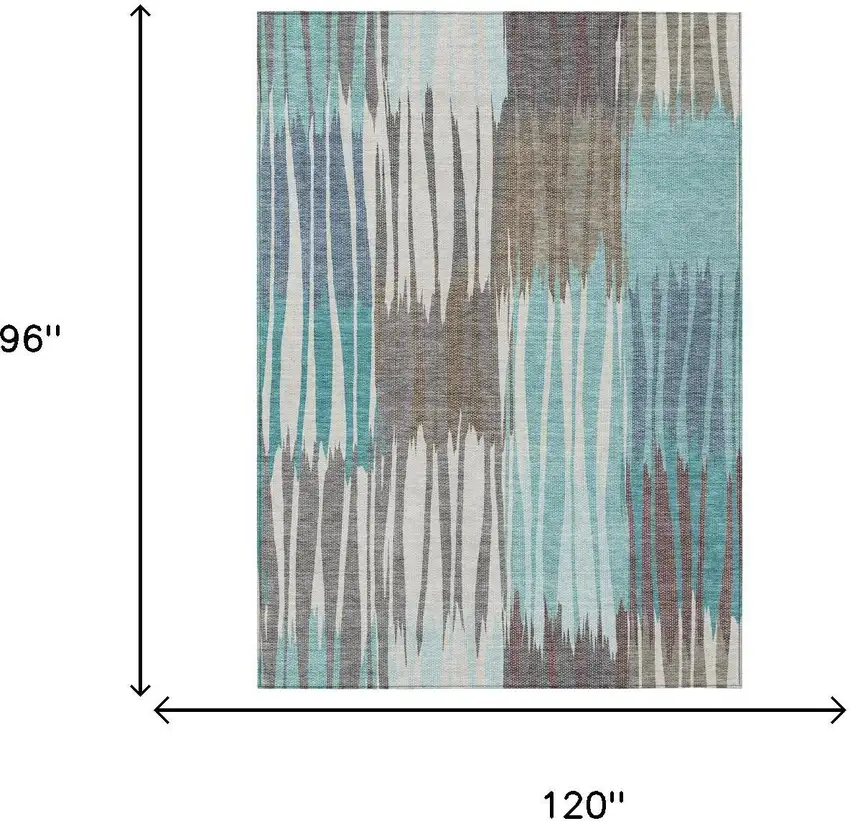 Teal Blue And Gray Striped Washable Indoor Outdoor Area Rug Photo 6