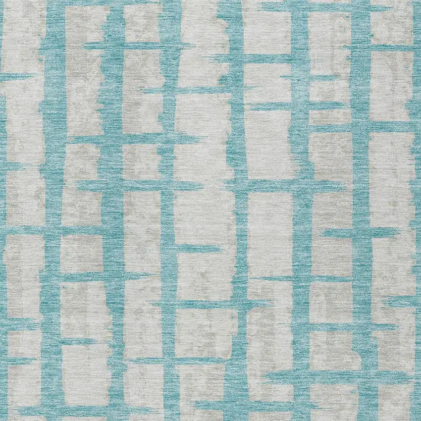 Teal Blue And Gray Striped Washable Indoor Outdoor Area Rug Photo 6
