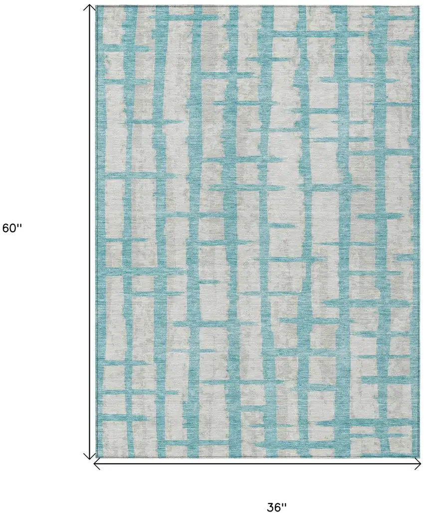 Teal Blue And Gray Striped Washable Indoor Outdoor Area Rug Photo 3