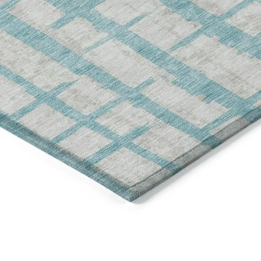 Teal Blue And Gray Striped Washable Indoor Outdoor Area Rug Photo 5