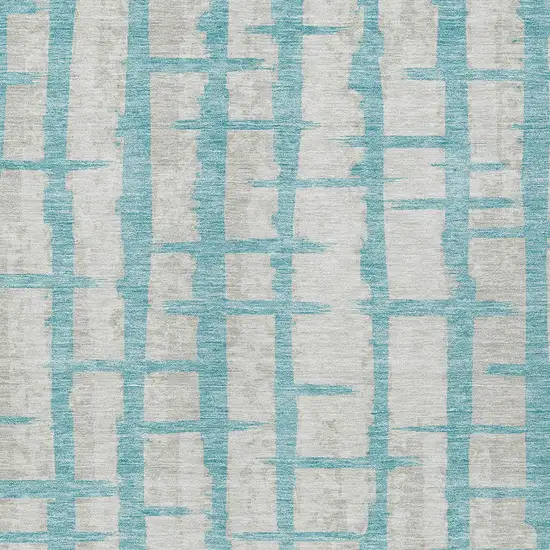 Teal Blue And Gray Striped Washable Indoor Outdoor Area Rug Photo 6