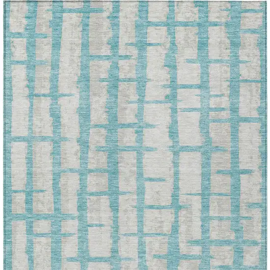 Teal Blue And Gray Striped Washable Indoor Outdoor Area Rug Photo 6