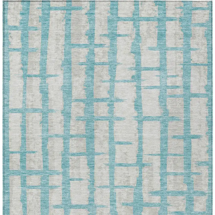 Teal Blue And Gray Striped Washable Indoor Outdoor Area Rug Photo 6