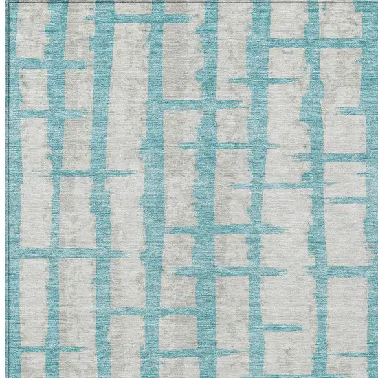 Teal Blue And Gray Striped Washable Indoor Outdoor Area Rug Photo 6