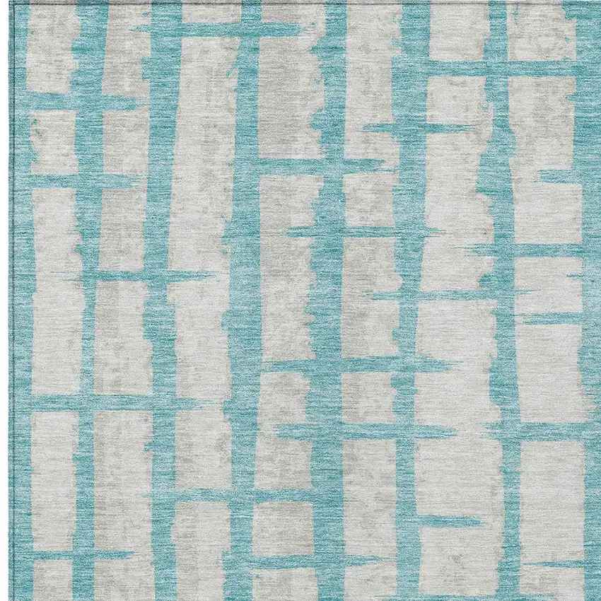 Teal Blue And Gray Striped Washable Indoor Outdoor Area Rug Photo 6
