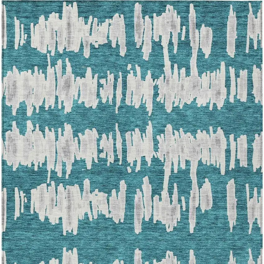 Teal Blue And Gray Striped Washable Indoor Outdoor Area Rug Photo 8