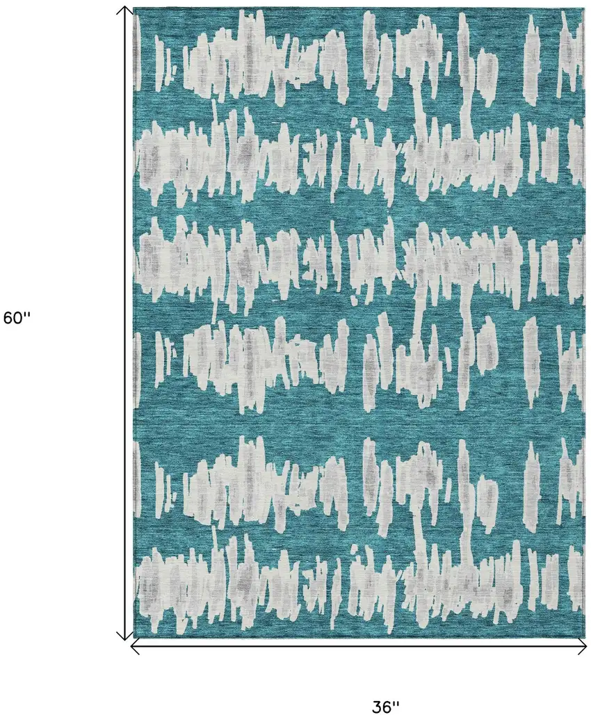 Teal Blue And Gray Striped Washable Indoor Outdoor Area Rug Photo 3