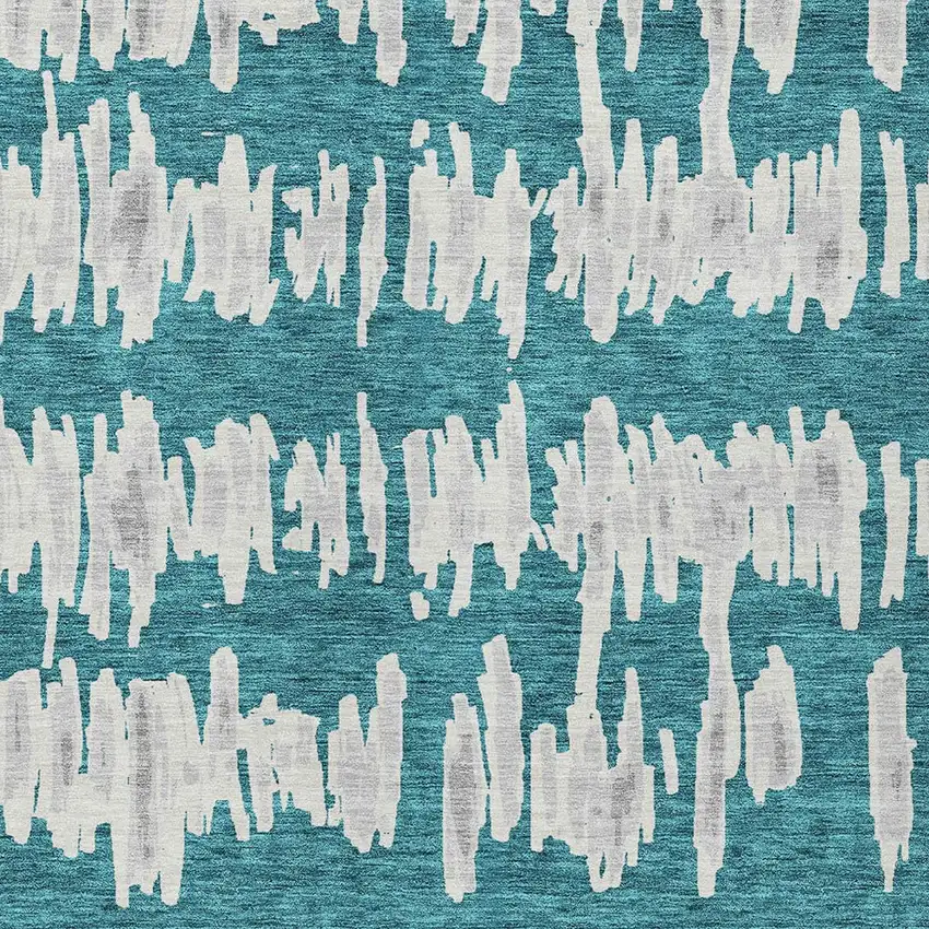 Teal Blue And Gray Striped Washable Indoor Outdoor Area Rug Photo 7