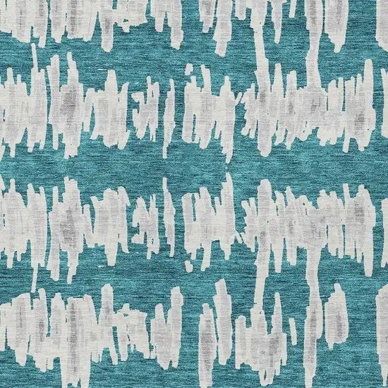 Teal Blue And Gray Striped Washable Indoor Outdoor Area Rug Photo 7