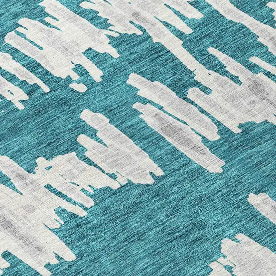 Teal Blue And Gray Striped Washable Indoor Outdoor Area Rug Photo 6