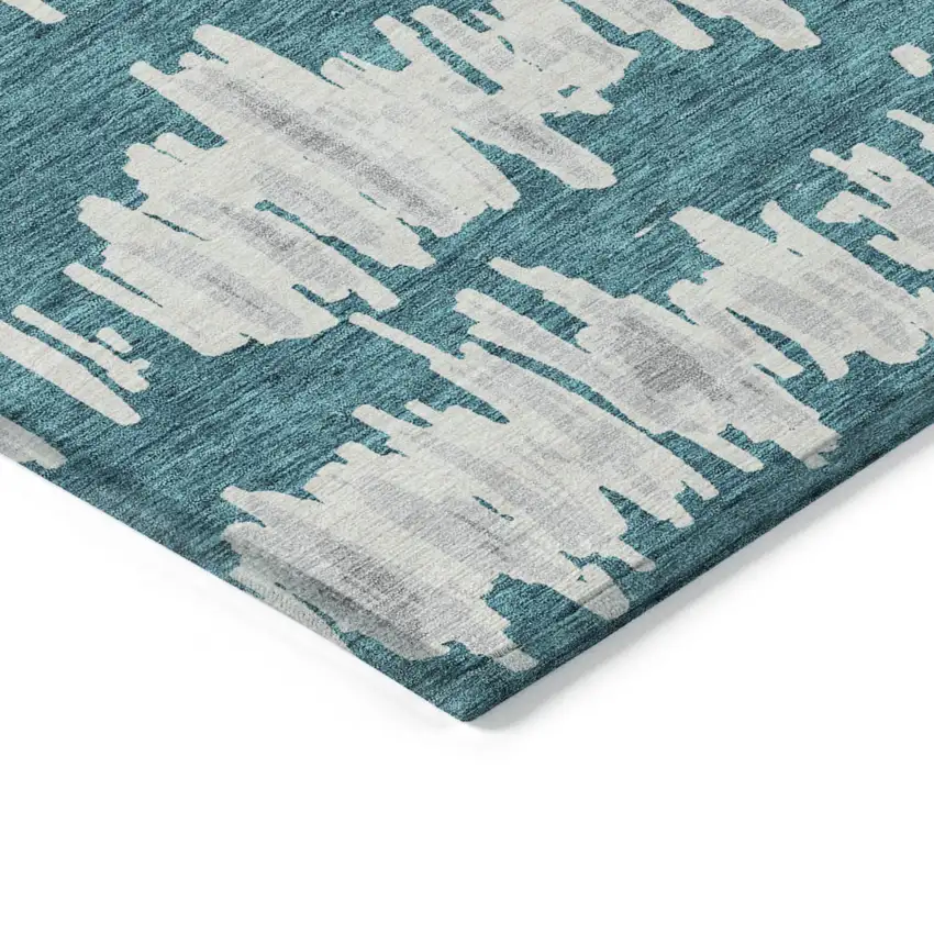 Teal Blue And Gray Striped Washable Indoor Outdoor Area Rug Photo 5