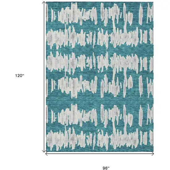 Teal Blue And Gray Striped Washable Indoor Outdoor Area Rug Photo 3