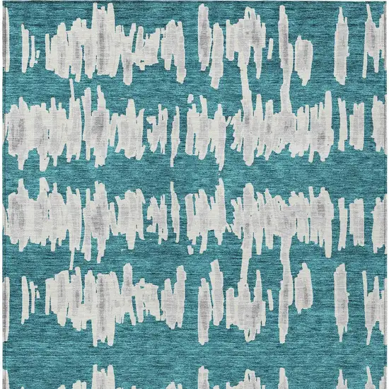 Teal Blue And Gray Striped Washable Indoor Outdoor Area Rug Photo 7