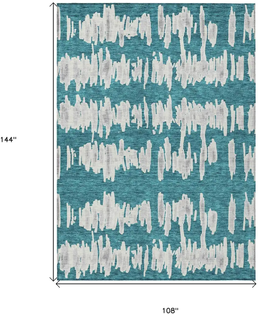 Teal Blue And Gray Striped Washable Indoor Outdoor Area Rug Photo 3