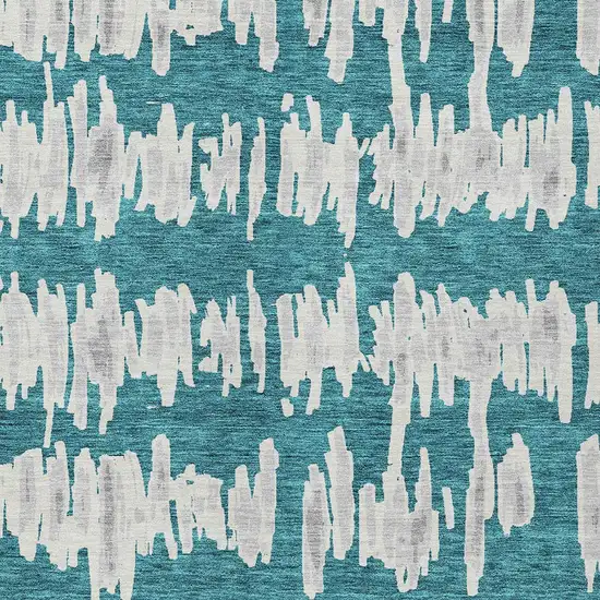 Teal Blue And Gray Striped Washable Indoor Outdoor Area Rug Photo 7
