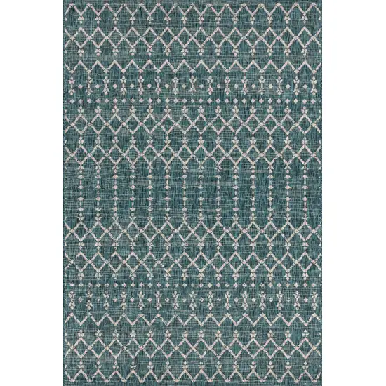 Teal Blue And Gray Trellis Indoor Outdoor Area Rug Photo 3