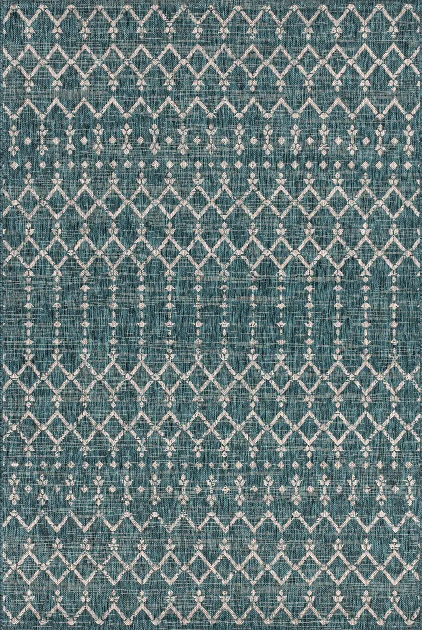 Teal Blue And Gray Trellis Indoor Outdoor Area Rug Photo 3