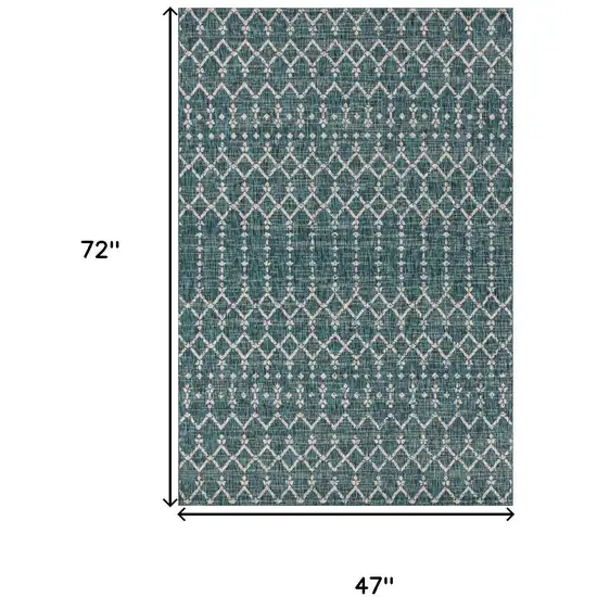 Teal Blue And Gray Trellis Indoor Outdoor Area Rug Photo 3