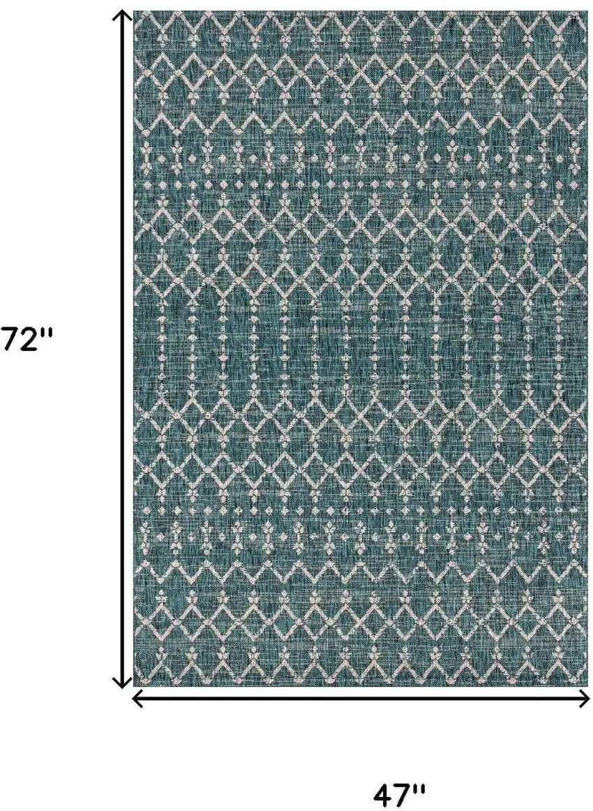 Teal Blue And Gray Trellis Indoor Outdoor Area Rug Photo 3