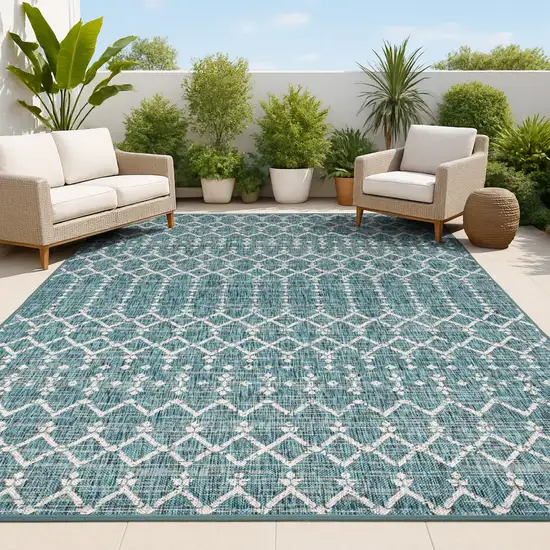 Teal Blue And Gray Trellis Indoor Outdoor Area Rug Photo 4