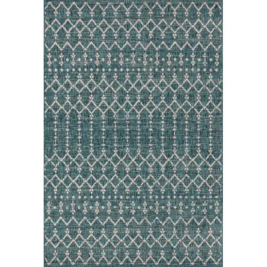 Teal Blue And Gray Trellis Indoor Outdoor Area Rug Photo 1