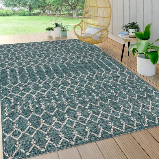 Teal Blue And Gray Trellis Indoor Outdoor Area Rug Photo 8