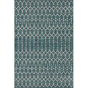 Photo of Teal Blue And Gray Trellis Indoor Outdoor Area Rug