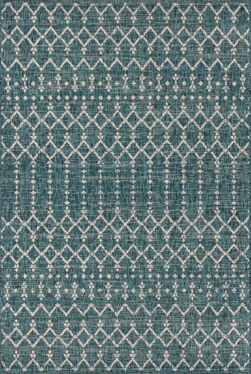 Teal Blue And Gray Trellis Indoor Outdoor Area Rug Photo 1