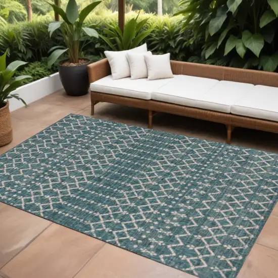 Teal Blue And Gray Trellis Indoor Outdoor Area Rug Photo 1