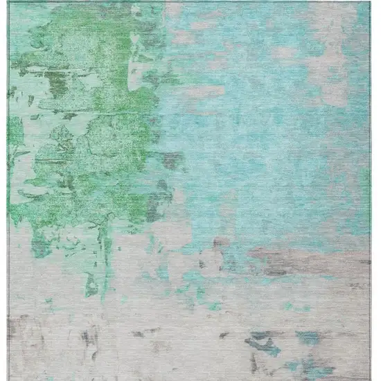 Teal Blue And Green Abstract Washable Indoor Outdoor Area Rug Photo 3