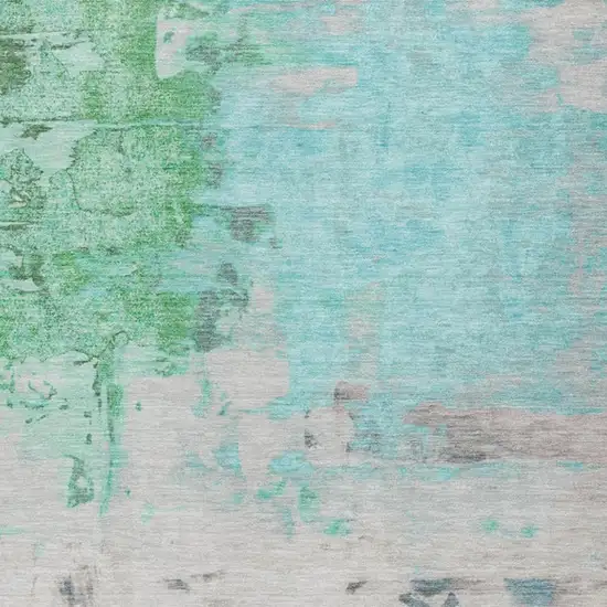 Teal Blue And Green Abstract Washable Indoor Outdoor Area Rug Photo 3