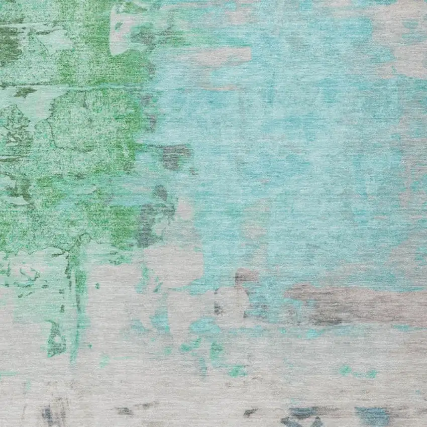 Teal Blue And Green Abstract Washable Indoor Outdoor Area Rug Photo 3