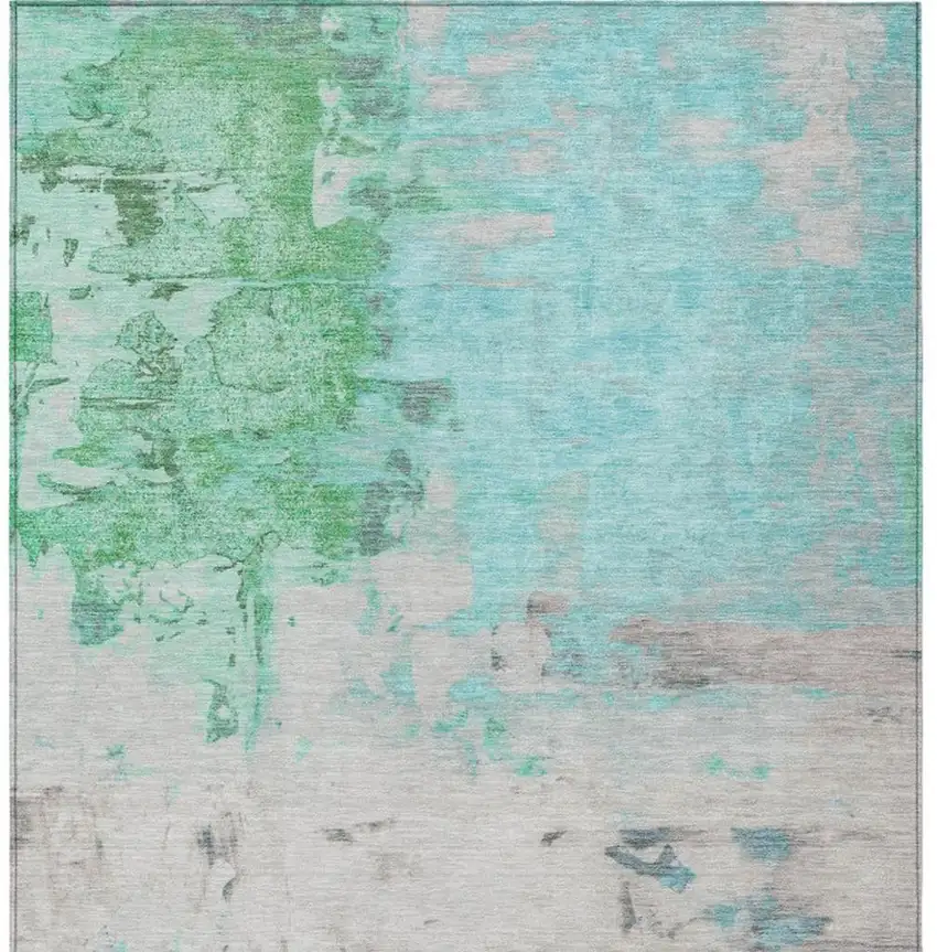 Teal Blue And Green Abstract Washable Indoor Outdoor Area Rug Photo 3