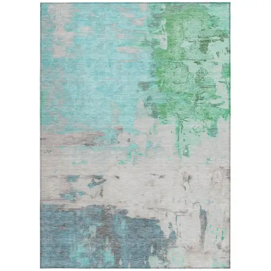 Teal Blue And Green Abstract Washable Indoor Outdoor Area Rug Photo 4