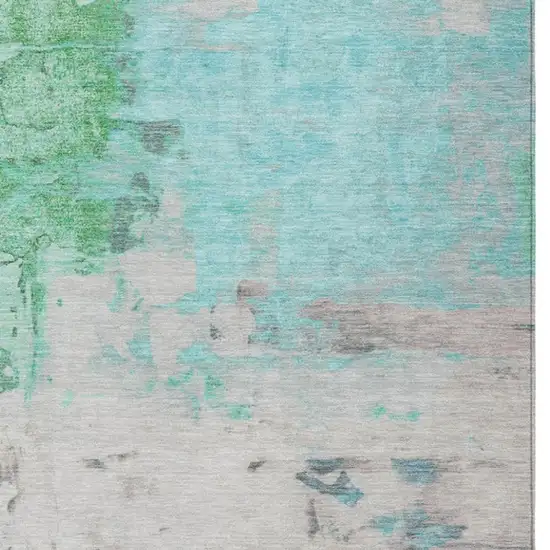 Teal Blue And Green Abstract Washable Indoor Outdoor Area Rug Photo 3